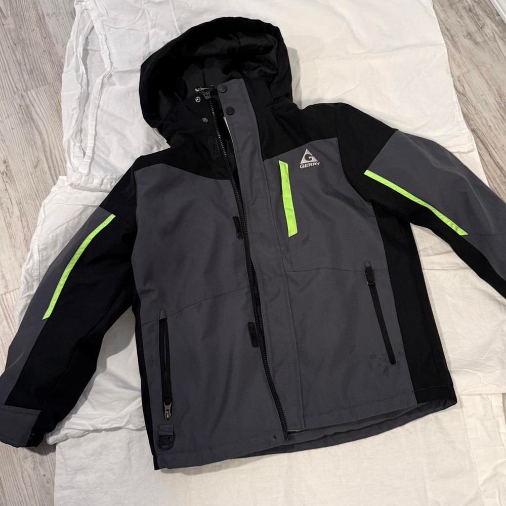 Gerry Kids Winter Jacket M 10/12 Gray Black Neon Ski Coat‎ Hooded
